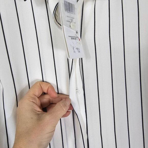 Eileen Fisher Silk Crepe Button Up Shirt PS Ivory Painterly Stripe Ruched Sleeve - Picture 11 of 12